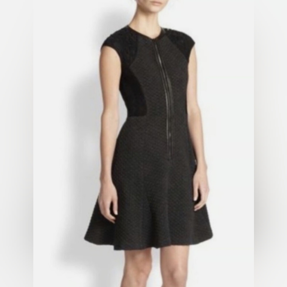Rebecca Taylor Fit & Flare Quilted Lace Black Mini Dress Size 4